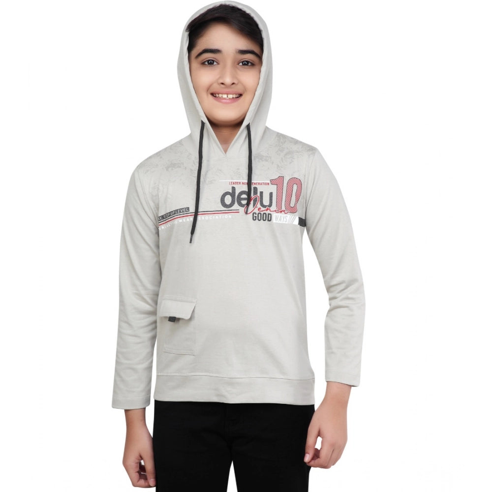 CQ Boy's Cotton Printeded Hooded Neck Hoodies (Grey )
