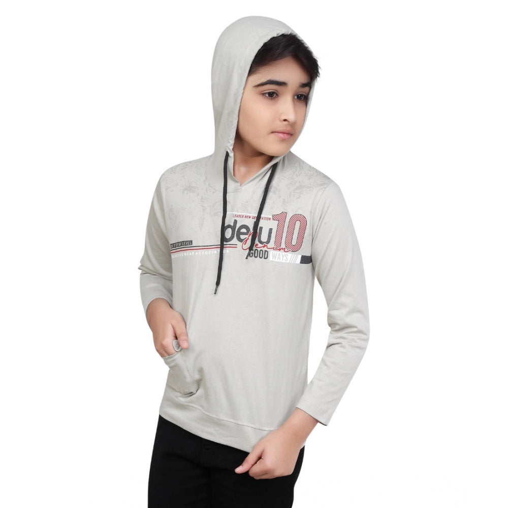 CQ Boy's Cotton Printeded Hooded Neck Hoodies (Grey )