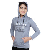 CQ Boy's Cotton Printeded Hooded Neck Hoodies (Steel Blue)