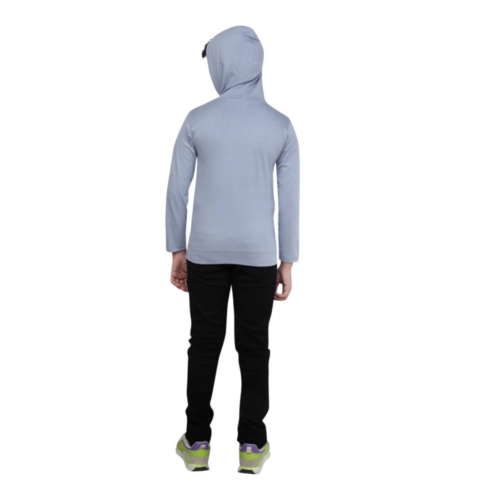 CQ Boy's Cotton Printeded Hooded Neck Hoodies (Steel Blue)