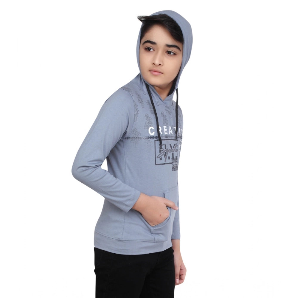 CQ Boy's Cotton Printeded Hooded Neck Hoodies (Steel Blue)