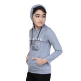 CQ Boy's Cotton Printeded Hooded Neck Hoodies (Steel Blue)