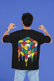 Melting Puzzle Cube T-Shirt – Back Dripping Rubik’s Cube Streetwear Tee Oversize