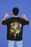 Melting Puzzle Cube T-Shirt – Back Dripping Rubik’s Cube Streetwear Tee Oversize