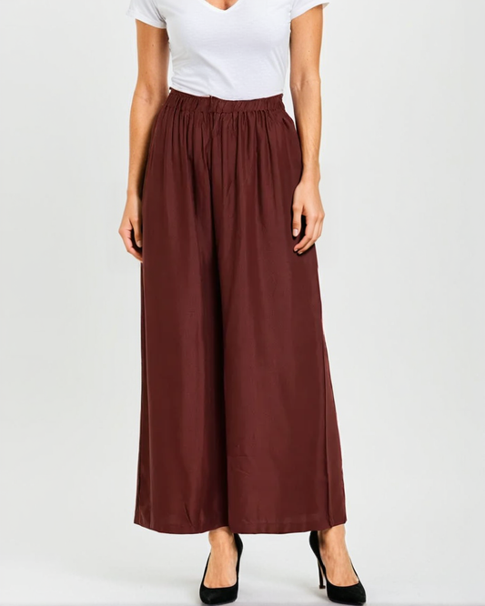 Breathable Viscose Rayon Palazzo with Elastic Waistband Solid Brown