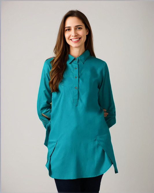 Long-line Sheer Cotton Tunic for Women | Lightweight & Breezy Style Blue