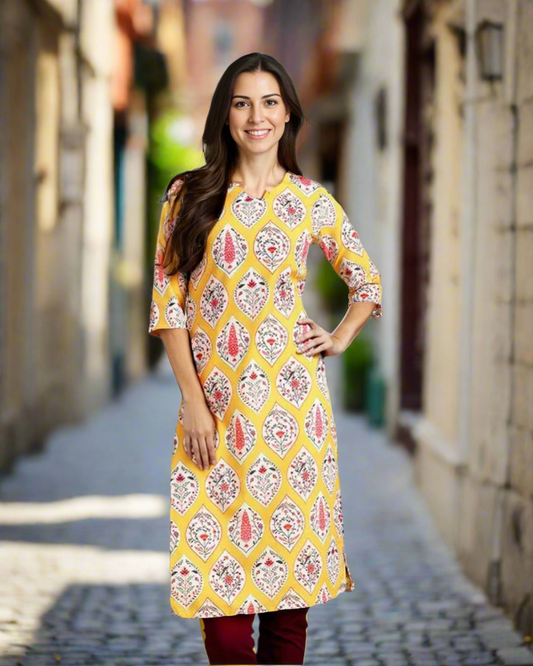 Lightweight Polyester-Cotton Kurta for Everyday Wear Yellow
