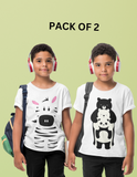 Zebra & Bear Printed T-Shirt for Kids – Soft, Stylish & Playful WHITE