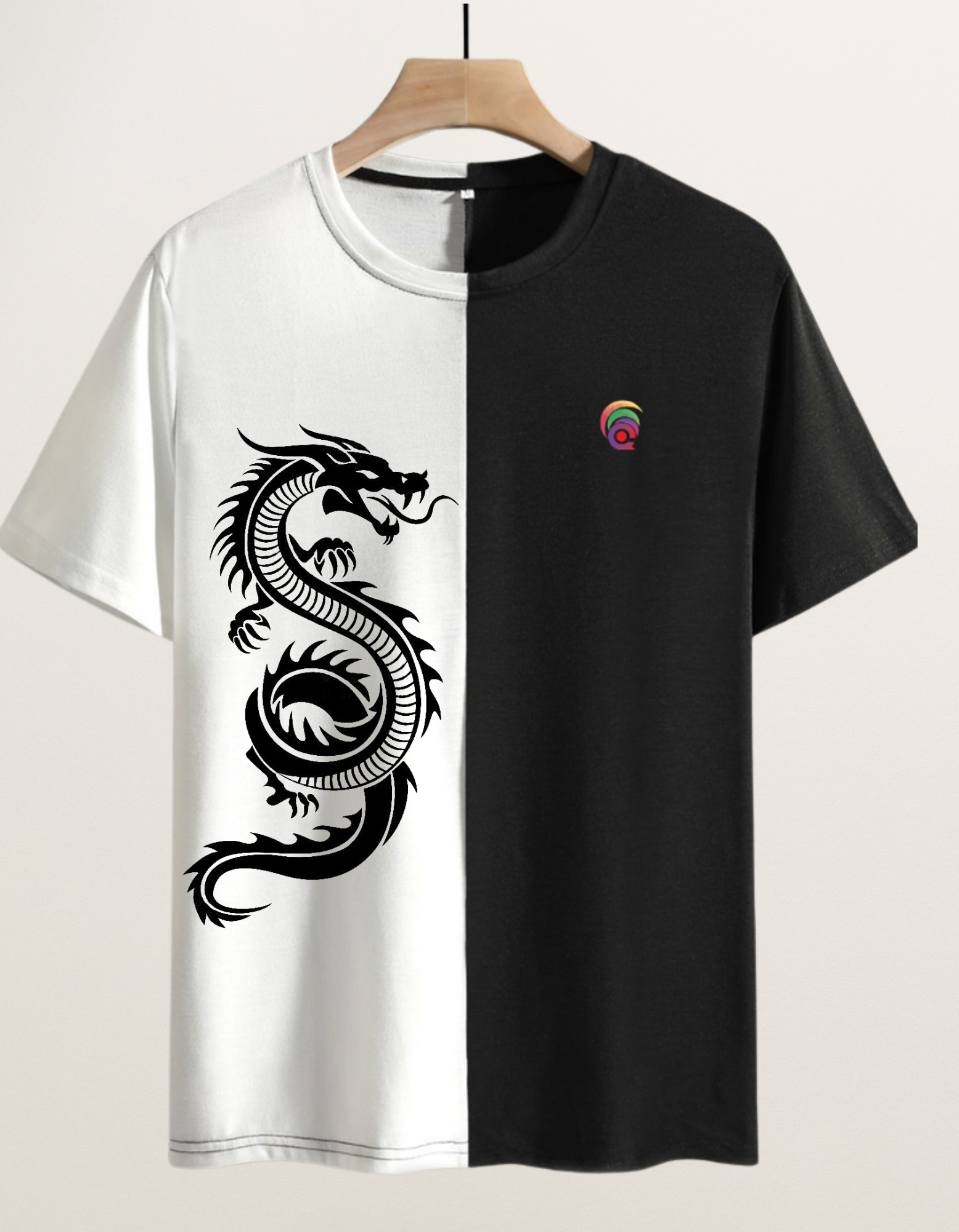 Half Black & White Dragon T-Shirt – Yin Yang Style Streetwear