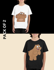 CUTE BEAR Kids’ Animal Graphic T-Shirt – Fun & Stylish Wildlife Print BLACK/WHITE