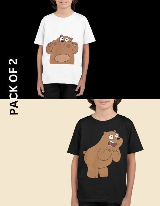 CUTE BEAR Kids’ Animal Graphic T-Shirt – Fun & Stylish Wildlife Print BLACK/WHITE