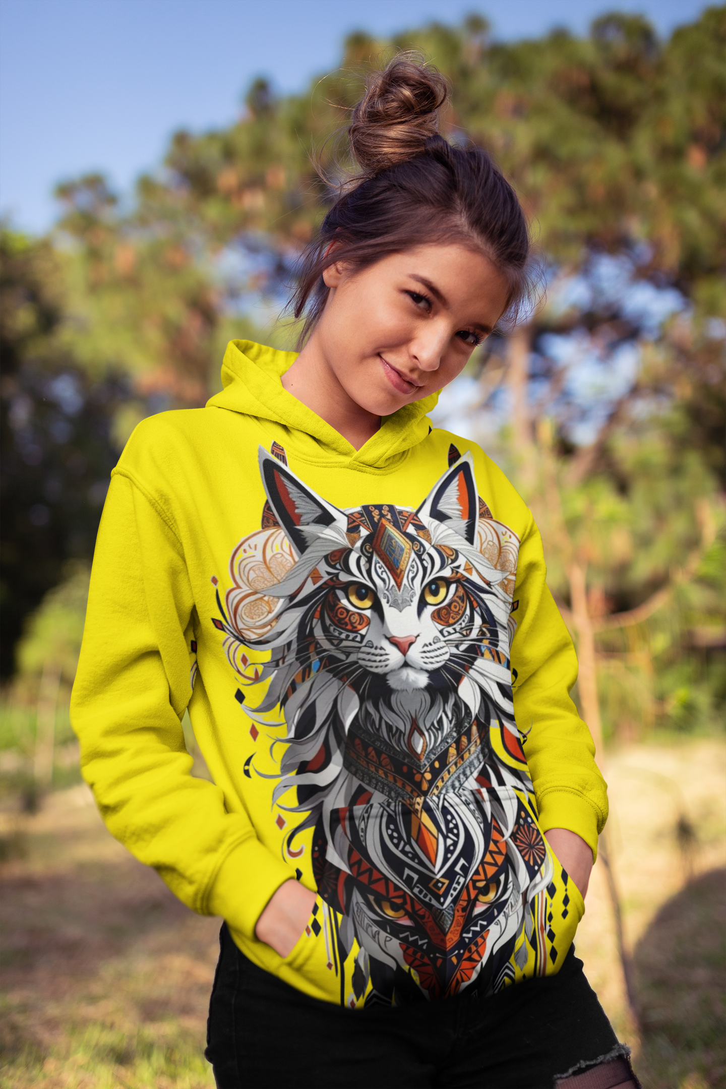 Women’s Print On Demand Hoodies – Full Print Yellow CAT