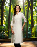 Classic Straight Kurta with Intricate Thread Embroidery OFF WHITE