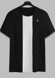 Men’s Graphic Striped Trim Tee – Black & White Stylish Casual T-Shirt