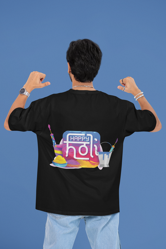 Custom T-Shirt for Men Color Black HOLI FEST BACK Oversize
