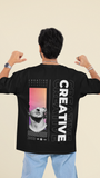 Creative Graphic Oversized T-Shirt for Men – Black | Trendy & Bold Look Back
