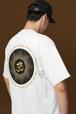 Sacred Om Symbol T-Shirt | Sanskrit Mantra Oversized Tee Back White