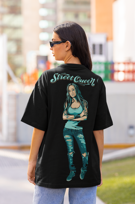 Street Queen Oversized T-Shirt for Women Back – Trendy & Breathable Black