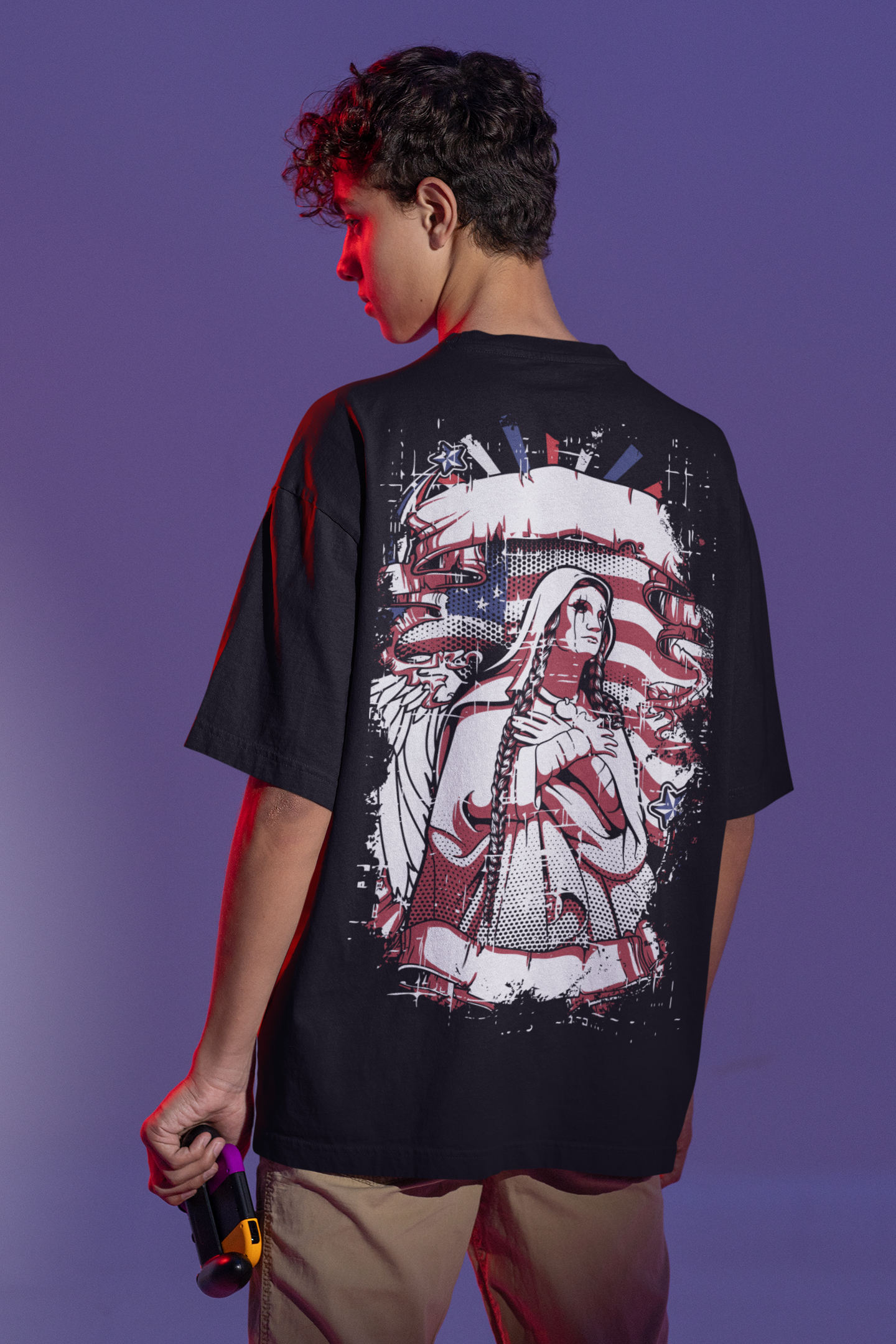 Praying NUN Custom T-Shirt for Men Color Black Back - COLORS QUEE