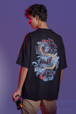 Dragon with Waves and Flowers Custom T-Shirt for Men Color Black Back - COLORS QUEE