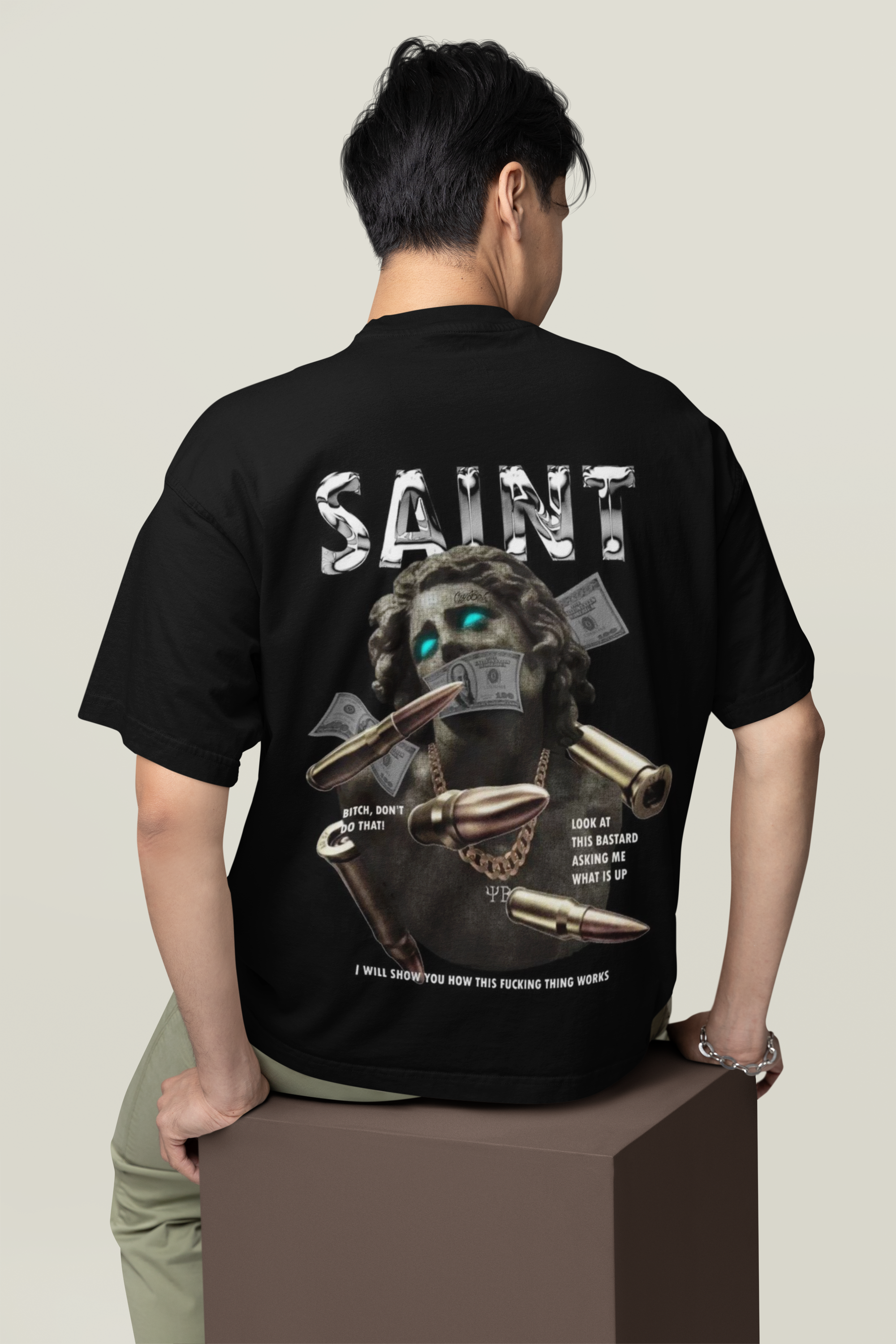 SAINT Oversized Graphic T-Shirt – Edgy Streetwear with Bold Art