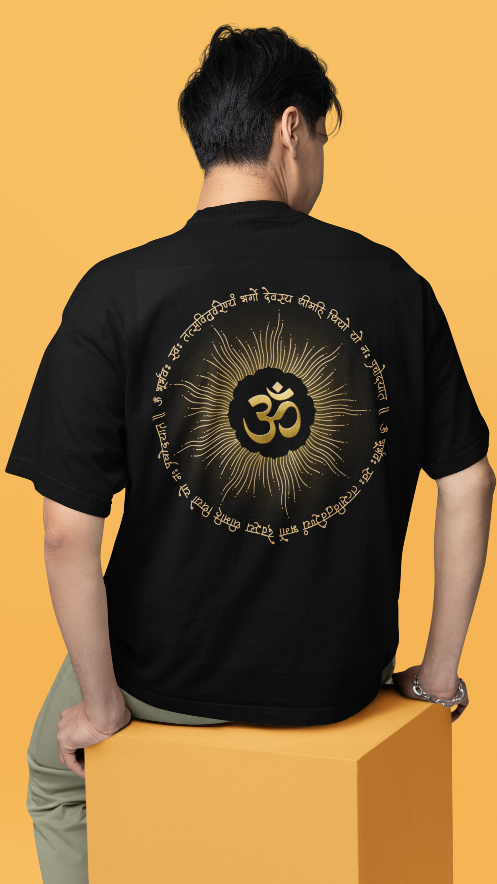 Sacred Om Symbol T-Shirt | Sanskrit Mantra Oversized Tee Back Black