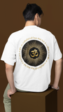 Sacred Om Symbol T-Shirt | Sanskrit Mantra Oversized Tee Back White