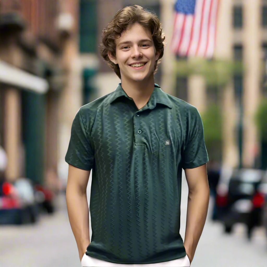 Nauticon Summer Saw Jacquard Polo T-Shirt for Men – Olive