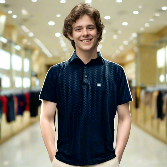 Nauticon Summer Saw Jacquard Polo T-Shirt for Men – Black