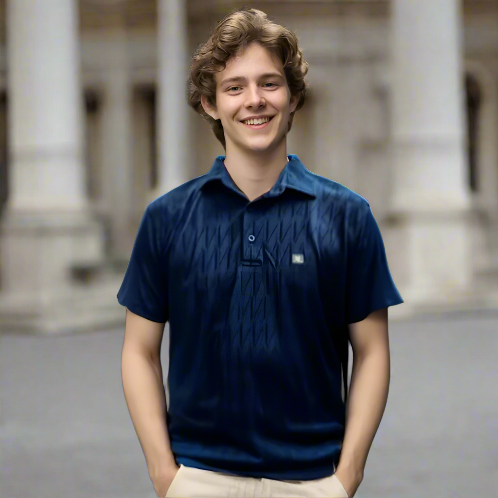 Nauticon Summer Blade Jacquard Polo T-Shirt for Men – Navy