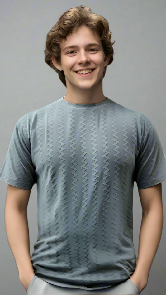 Nauticon Summer Saw Jacquard Crew Neck T-Shirt for Men – Light Grey