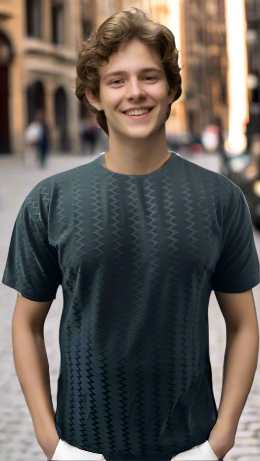 Nauticon Summer Saw Jacquard Crew Neck T-Shirt for Men – Black