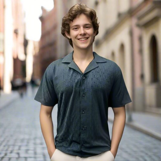 Nauticon Summer Jacquard Shirt for Men Black  | 100% Poly Spacex