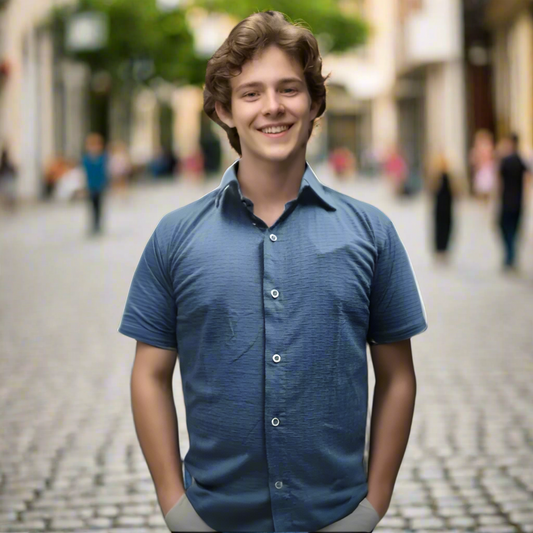 Nauticon Summer Jacquard Shirt for Men | Navy Poly/Plus | Lightweight & Stylish