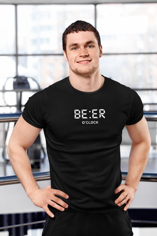 WHITE BEER O' CLOCK Logo T-Shirt for Men – `Cotton Tee Black