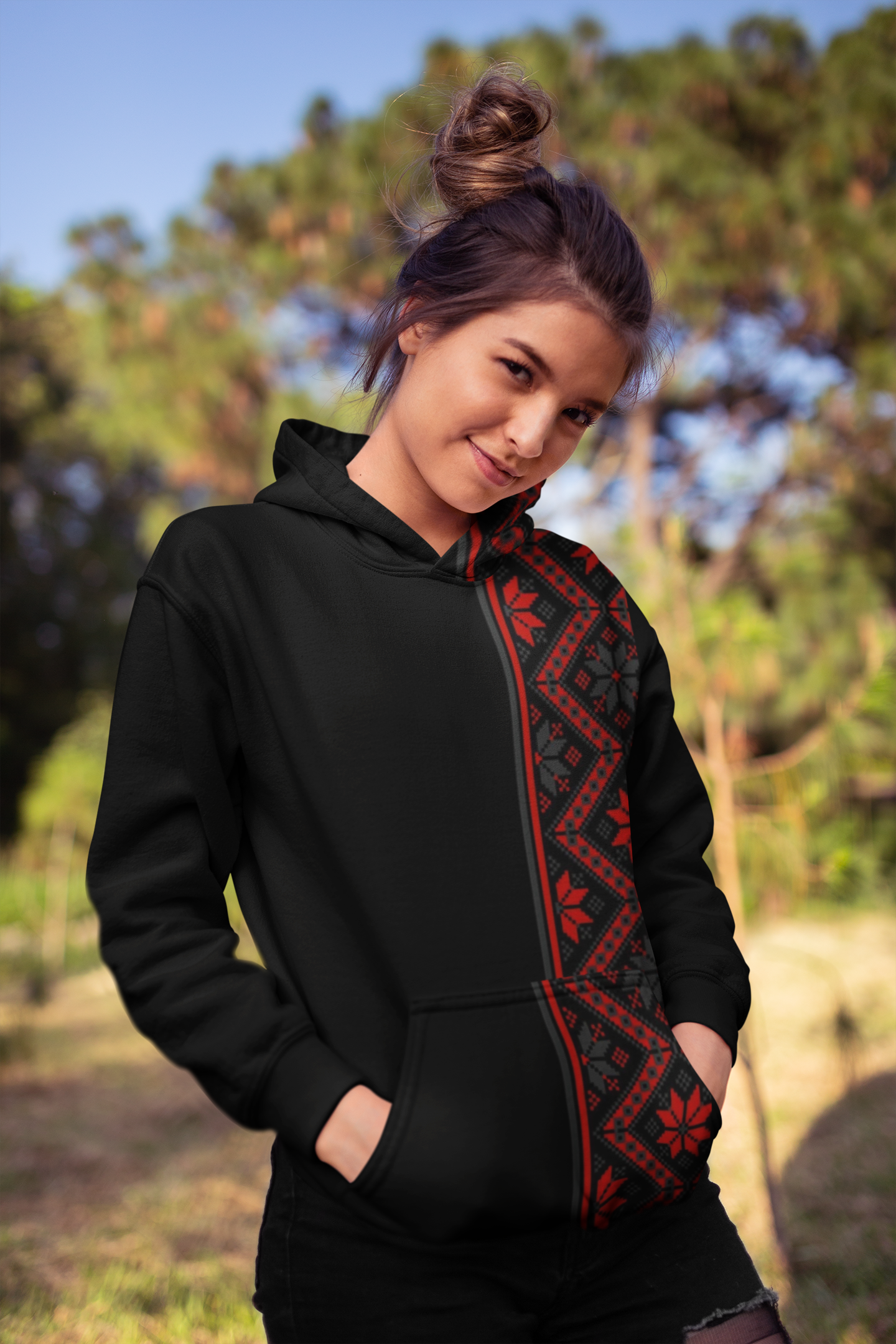 Women’s Print On Demand Hoodies – Embroidery Print Design BLACK