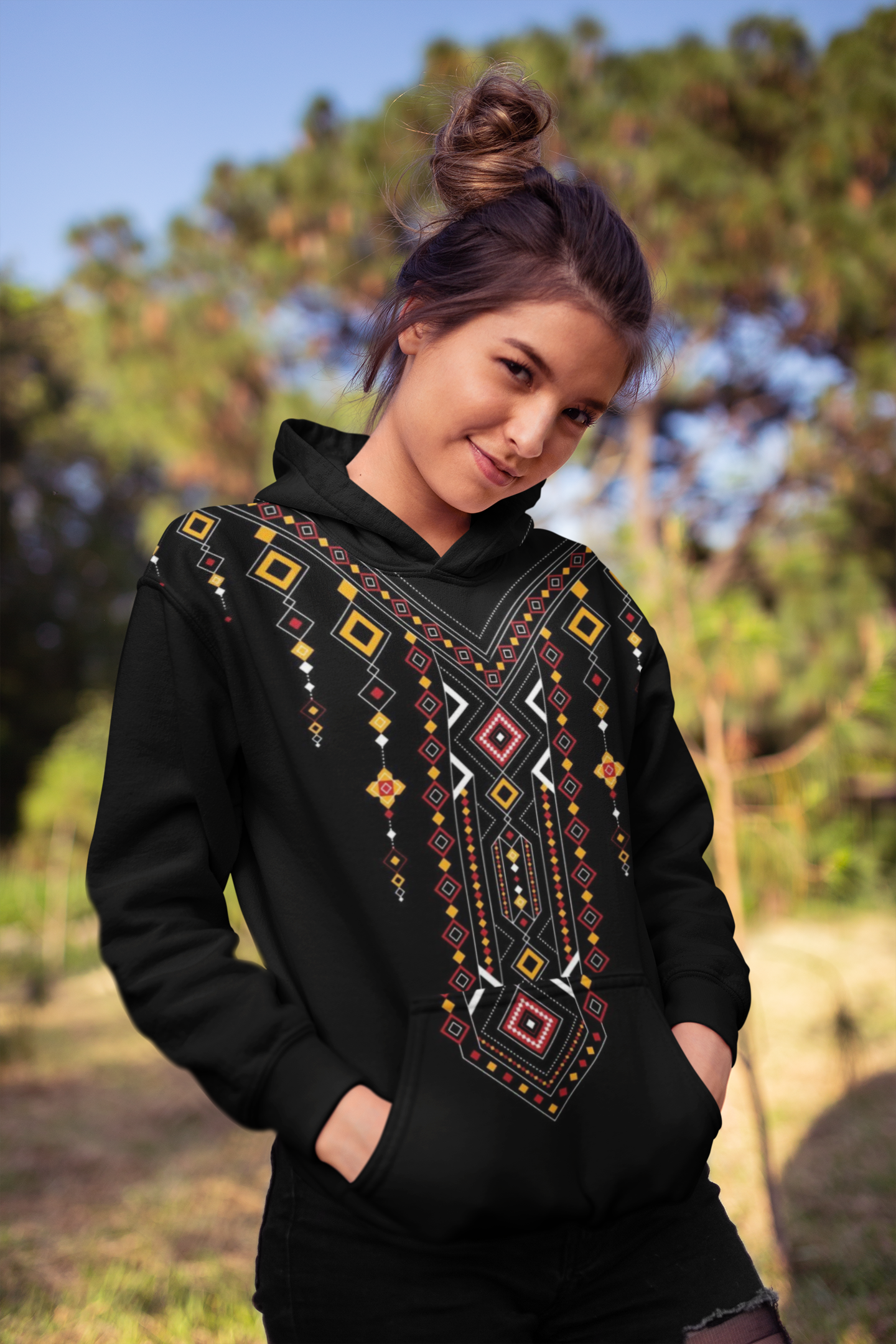 Women’s Print On Demand Hoodies – Embroidery Print Design BLACK FRONT
