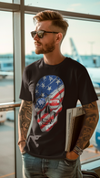 Patriotic USA Skull Graphic T-Shirt – American Flag Design Tee for Men Black