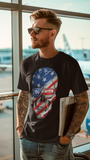 Patriotic USA Skull Graphic T-Shirt – American Flag Design Tee for Men Black