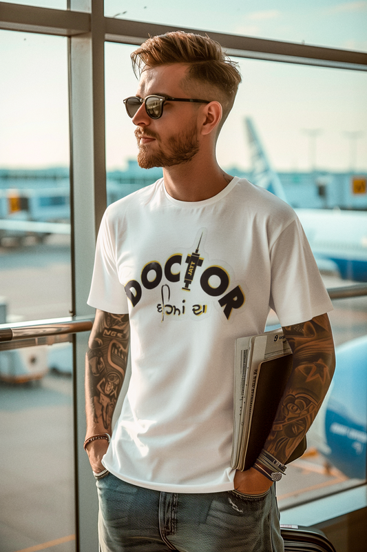 Custom T-Shirt for Men Color WHITE With Black DOCTOR FRONT Regular