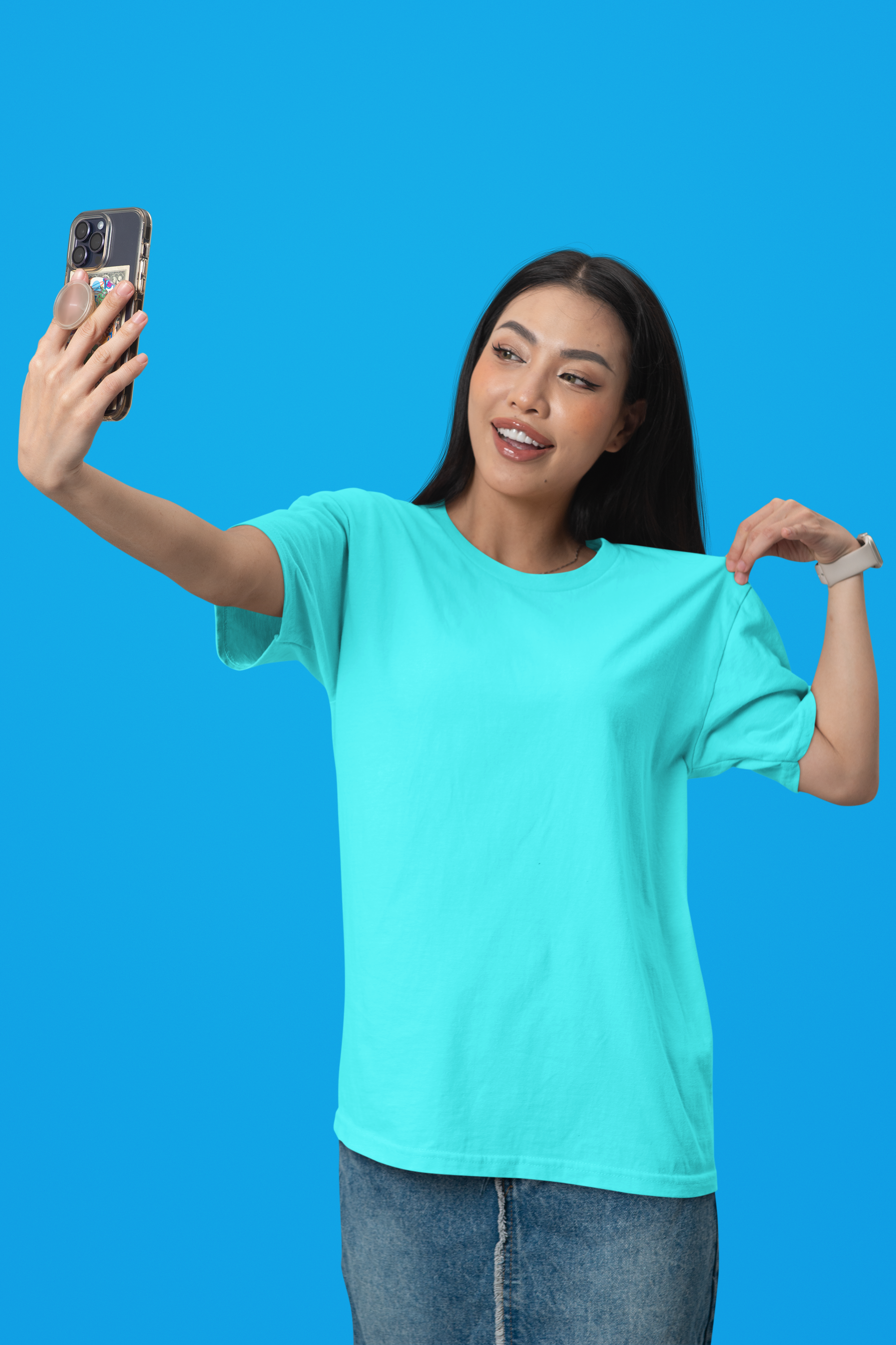 Women's Plain Blue Diamond Crew Neck T-Shirt