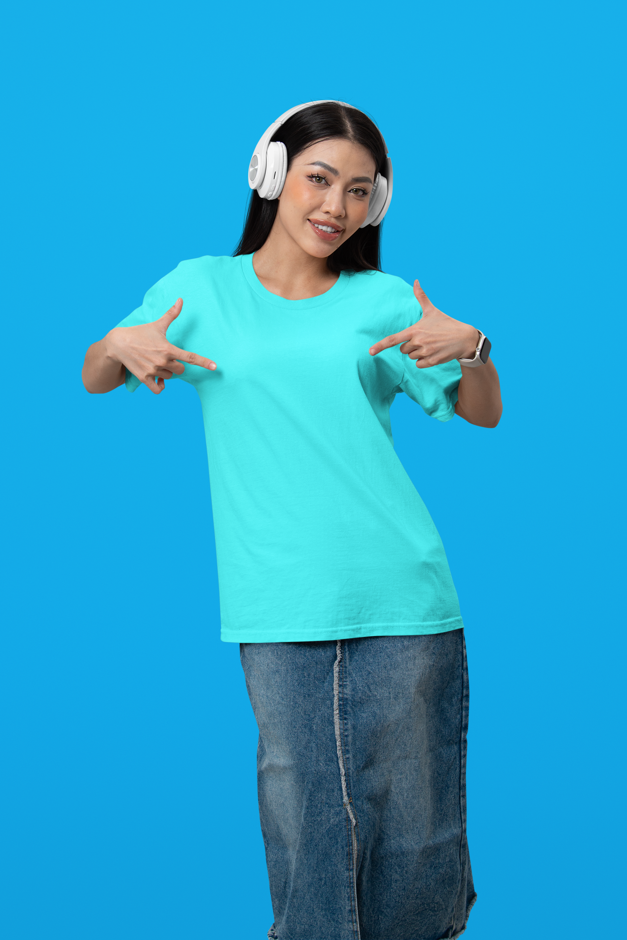 Women's Plain Blue Diamond Crew Neck T-Shirt
