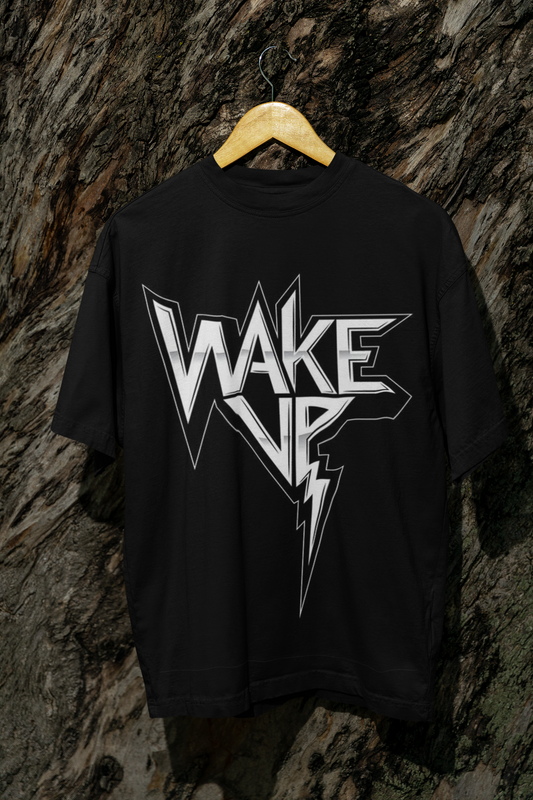 Black Oversize T-Shirt for Men Wake Up FRONT