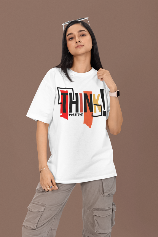 THINK Oversized T-Shirt for Women Front – Trendy & Breathable White