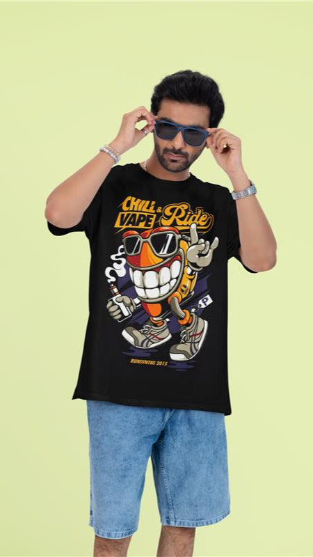 Chill Vape & Ride Graphic T-shirt – Bold Cartoon Print in Rich Cotton