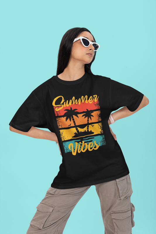 Summer Vibes Oversized T-Shirt for Women Front – Trendy & Breathable Black