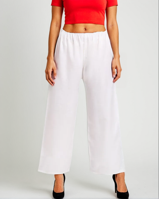 Minimalist White Straight Palazzos for Work or Casual Wear