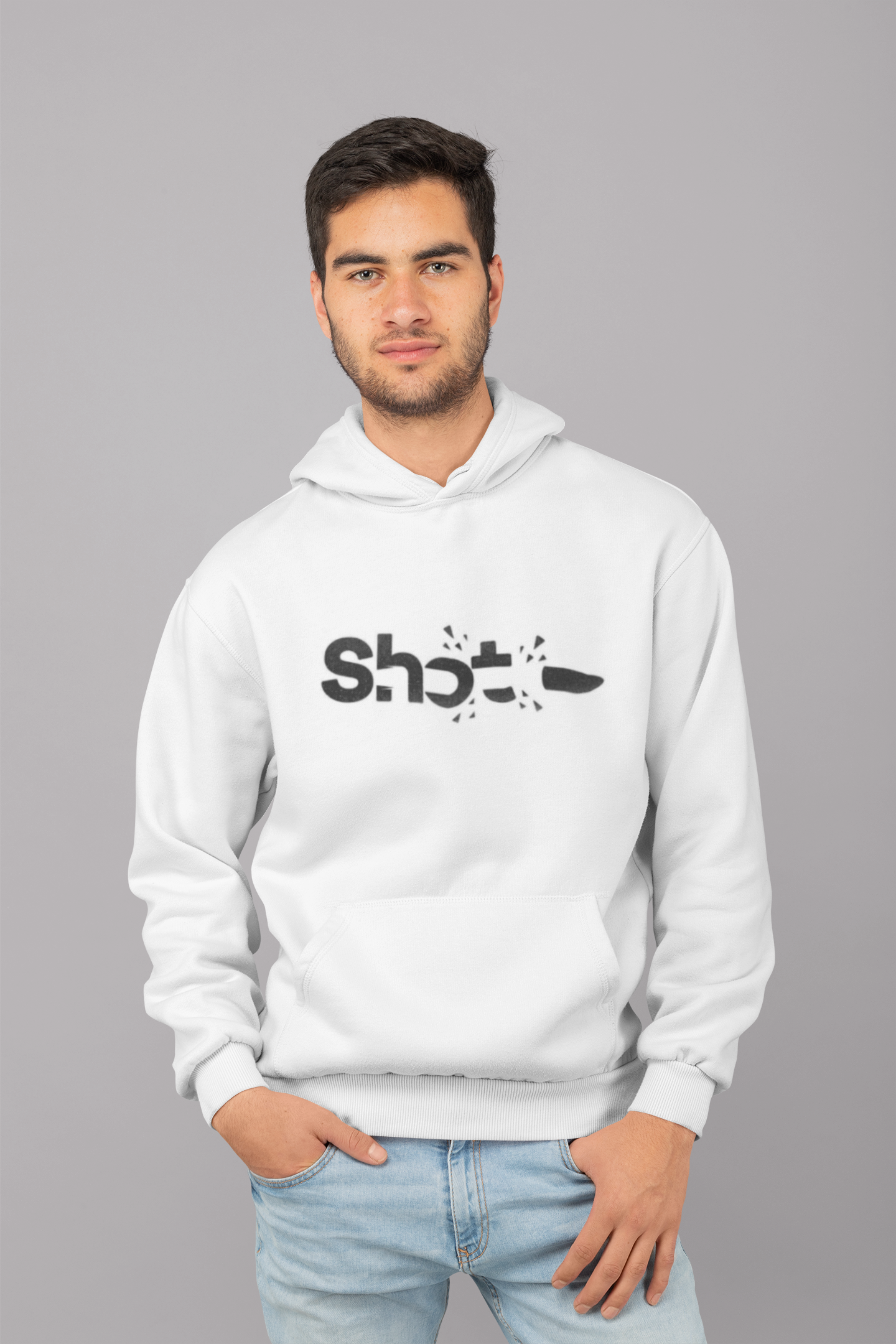 White Classic Hoodie SHOT Custom Printed