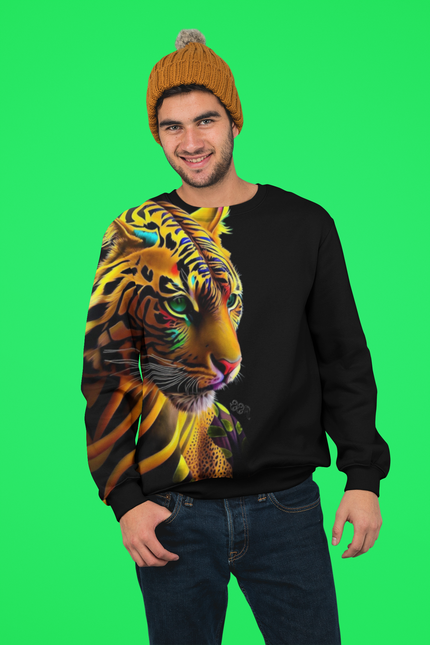 Premium Men s Printed Black Tiger Front Sweatshirt Bold Comfortable COLORS QUEE