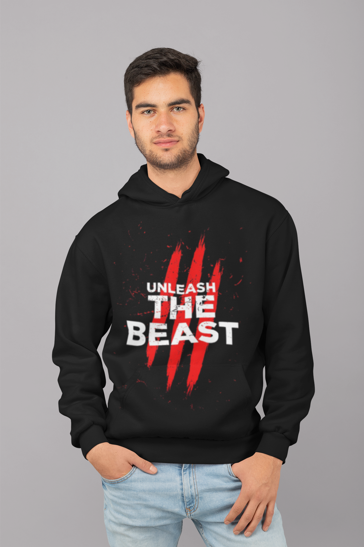 Black Premium Hoodie – Bio-Washed BEAST Printed